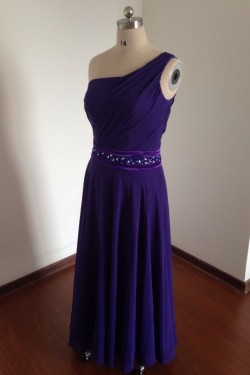 A-Line One-Shoulder Beaded Long Chiffon Prom Evening Bridesmaid Dresses ED011494
