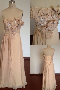 A-Line Strapless Long Chiffon Prom Evening Formal Dresses ED011495