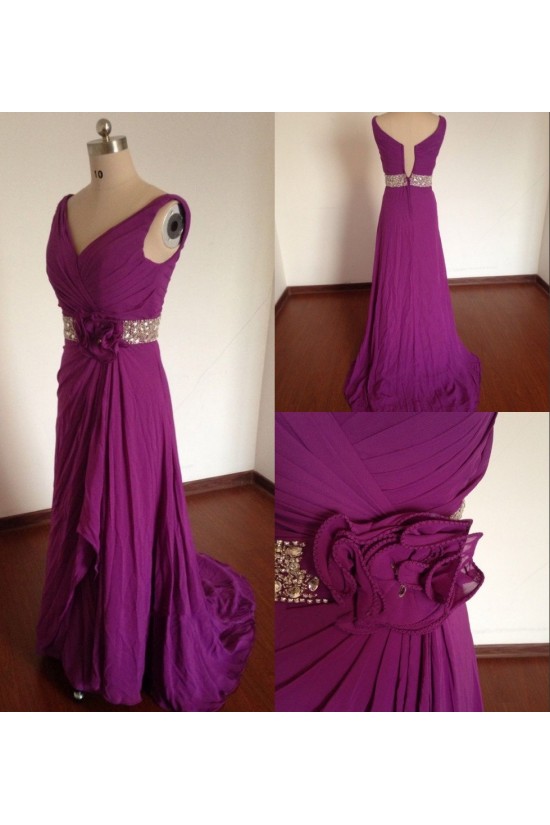 A-Line V-Neck Beaded Long Purple Chiffon Prom Evening Formal Dresses ED011496 A-Line V-Neck Beaded Long Purple Chiffon Prom Evening Formal Dresses ED011496