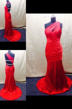 Trumpet/Mermaid One-Shoulder Long Red Prom Evening Formal Dresses ED011500
