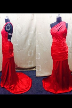 Trumpet/Mermaid One-Shoulder Long Red Prom Evening Formal Dresses ED011500