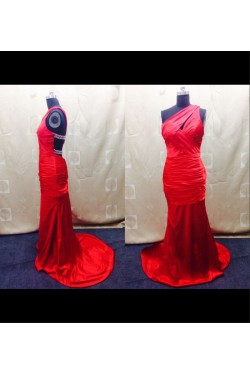 Trumpet/Mermaid One-Shoulder Long Red Prom Evening Formal Dresses ED011500