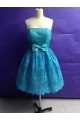 A-Line Strapless Short Beaded Blue Lace Prom Evening Bridesmaid Dresses ED011502