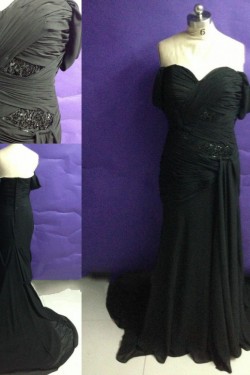 Long Black Beaded Chiffon Prom Evening Formal Dresses ED011503