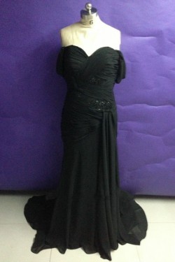 Long Black Beaded Chiffon Prom Evening Formal Dresses ED011503