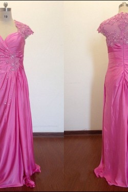 Sheath/Column Beaded Applique Long Prom Evening Formal Dresses ED011505