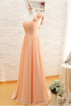 A-Line One-Shoulder Long Chiffon Prom Evening Bridesmaid Dresses ED011508