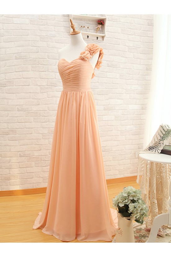 A-Line One-Shoulder Long Chiffon Prom Evening Bridesmaid Dresses ED011508 A-Line One-Shoulder Long Chiffon Prom Evening Bridesmaid Dresses ED011508