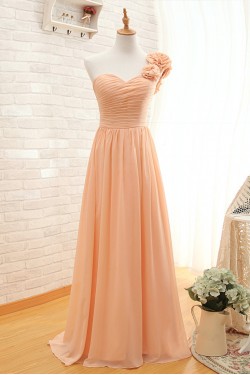 A-Line One-Shoulder Long Chiffon Prom Evening Bridesmaid Dresses ED011508
