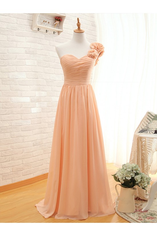 A-Line One-Shoulder Long Chiffon Prom Evening Bridesmaid Dresses ED011508 A-Line One-Shoulder Long Chiffon Prom Evening Bridesmaid Dresses ED011508