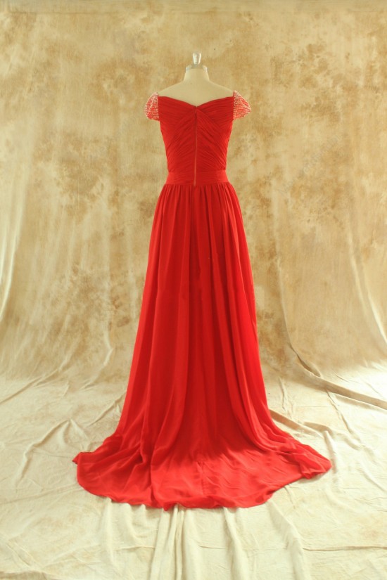 A-Line Beaded Cap-Sleeve Long Red Chiffon Prom Evening Formal Dresses ED011509 A-Line Beaded Cap-Sleeve Long Red Chiffon Prom Evening Formal Dresses ED011509