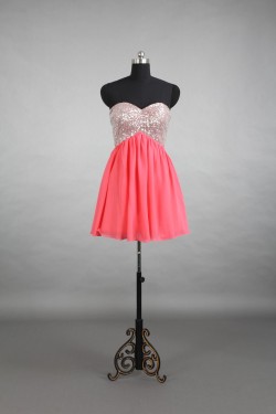 A-Line Sweetheart Short Sequin and Chiffon Prom Evening Cocktail Dresses ED011515