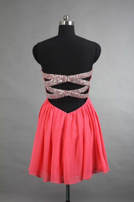 A-Line Sweetheart Short Sequin and Chiffon Prom Evening Cocktail Dresses ED011515