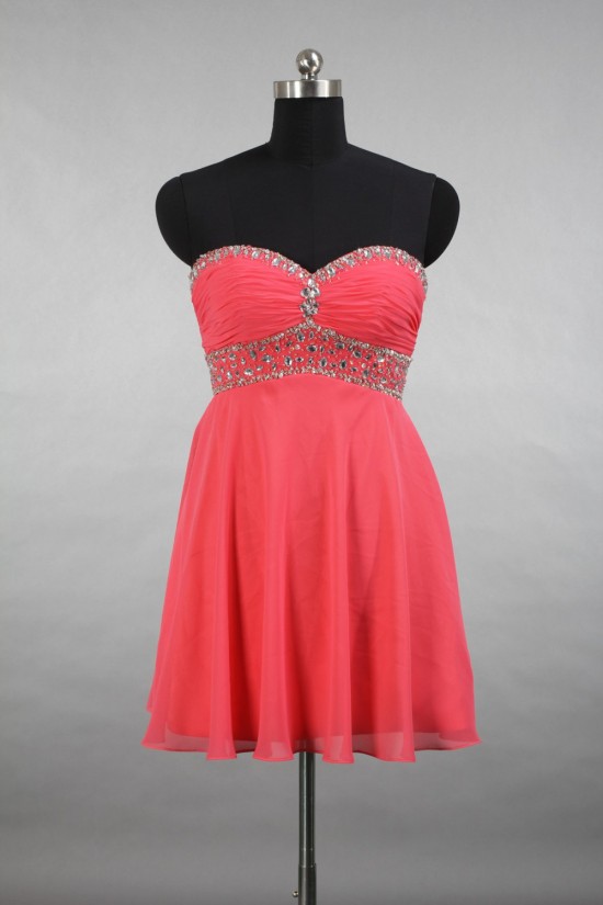 A-Line Sweetheart Beaded Short Chiffon Prom Evening Cocktail Dresses ED011517