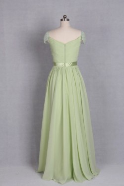 A-Line Beaded Cap-Sleeve Long Chiffon Prom Evening Formal Dresses ED011521