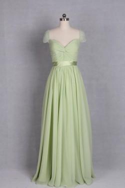 A-Line Beaded Cap-Sleeve Long Chiffon Prom Evening Formal Dresses ED011521