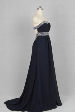 A-Line Strapless Beaded Long Chiffon Prom Evening Formal Dresses ED011522