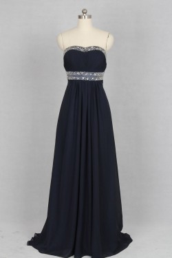 A-Line Strapless Beaded Long Chiffon Prom Evening Formal Dresses ED011522