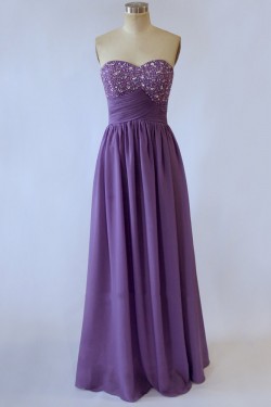 A-Line Sweetheart Beaded Long Purple Chiffon Prom Evening Formal Dresses ED011524