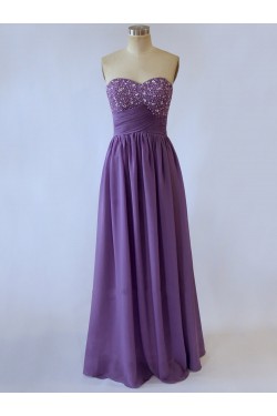 A-Line Sweetheart Beaded Long Purple Chiffon Prom Evening Formal Dresses ED011524