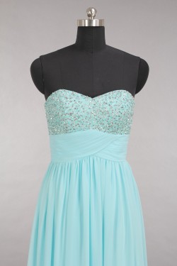 A-Line Sweetheart Beaded Long Blue Chiffon Prom Evening Formal Dresses ED011525