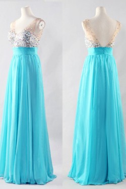 A-Line V-Neck Beaded Long Chiffon Prom Evening Formal Dresses ED011526