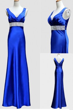 Trumpet/Mermaid V-Neck Long Blue Prom Evening Formal Dresses ED011527