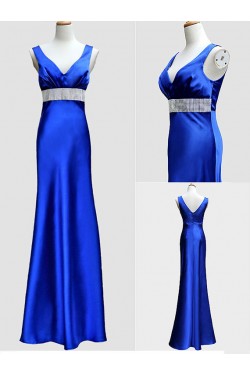 Trumpet/Mermaid V-Neck Long Blue Prom Evening Formal Dresses ED011527