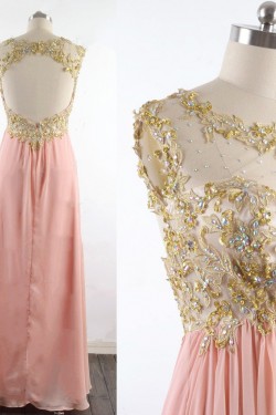 A-Line Beaded Long Chiffon Prom Evening Formal Dresses ED011529