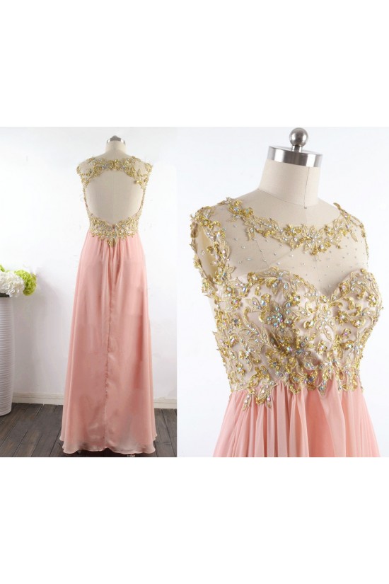 A-Line Beaded Long Chiffon Prom Evening Formal Dresses ED011529