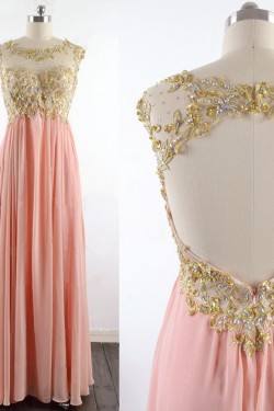 A-Line Beaded Long Chiffon Prom Evening Formal Dresses ED011529