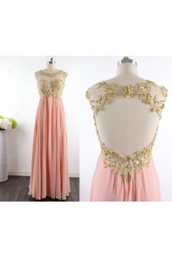 A-Line Beaded Long Chiffon Prom Evening Formal Dresses ED011529
