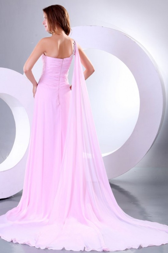 Long Pink One-Shoulder Prom Evening Formal Party Dresses ED010153
