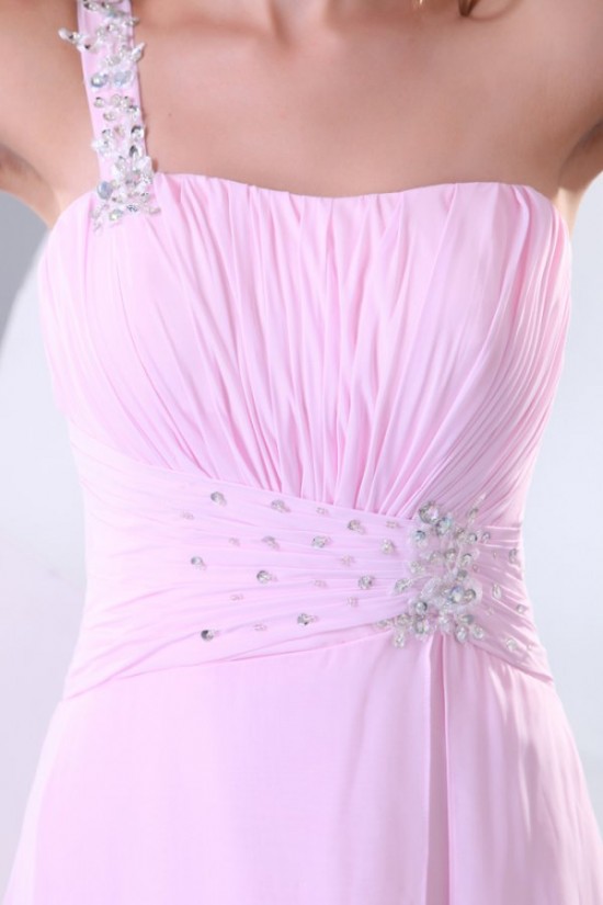 Long Pink One-Shoulder Prom Evening Formal Party Dresses ED010153