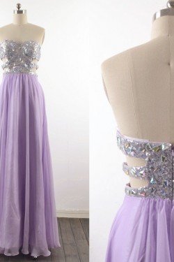 A-Line Strapless Long Beaded Sequin and Chiffon Prom Evening Formal Dresses ED011530