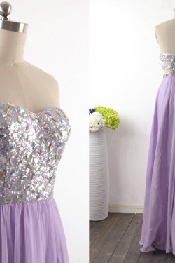A-Line Strapless Long Beaded Sequin and Chiffon Prom Evening Formal Dresses ED011530