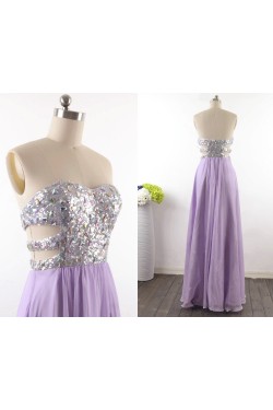 A-Line Strapless Long Beaded Sequin and Chiffon Prom Evening Formal Dresses ED011530