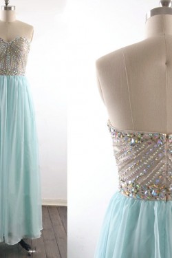 A-Line Sweetheart Beaded Long Chiffon Prom Evening Formal Dresses ED011531