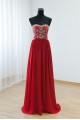 A-Line Strapless Beaded Long Red Chiffon Prom Evening Formal Dresses ED011532