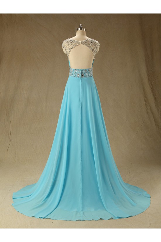 Elegant A-Line Beaded Long Blue Chiffon Prom Evening Formal Dresses ED011533 Elegant A-Line Beaded Long Blue Chiffon Prom Evening Formal Dresses ED011533