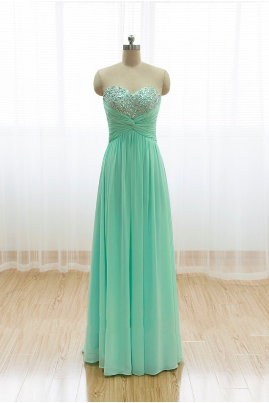 A-Line Sweetheart Beaded Long Chiffon Prom Evening Formal Dresses ED011534