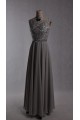 A-Line Beaded Long Grey Chiffon Prom Evening Formal Dresses ED011535