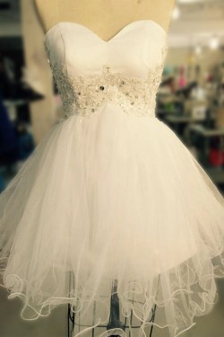 A-Line Sweetheart Beaded Applique Short Prom Evening Cocktail Dresses ED011539