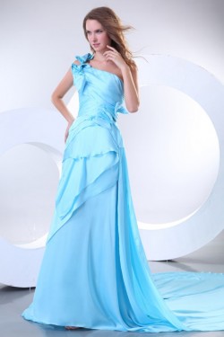 Long Blue One-Shoulder Prom Evening Formal Party Dresses ED010154