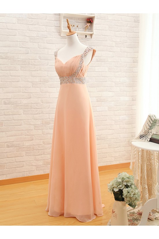 A-Line Beaded Straps Sleeveless Long Chiffon Prom Evening Formal Dresses ED011543