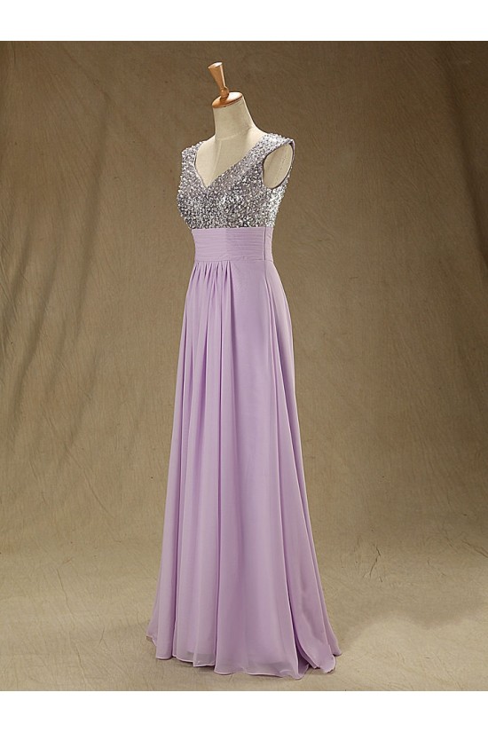 A-Line Beaded Sequin Long Chiffon Prom Evening Formal Dresses ED011544