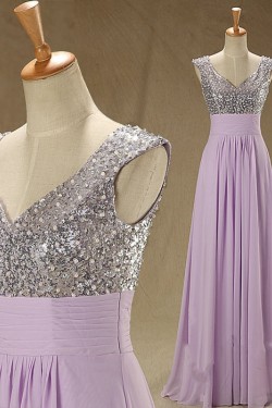 A-Line Beaded Sequin Long Chiffon Prom Evening Formal Dresses ED011544