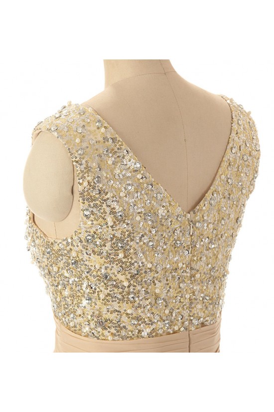 A-Line V-Neck Beaded Sequin Long Chiffon Prom Evening Formal Dresses ED011545