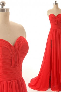 A-Line Sweetheart Long Red Chiffon Prom Evening Formal Dresses ED011548