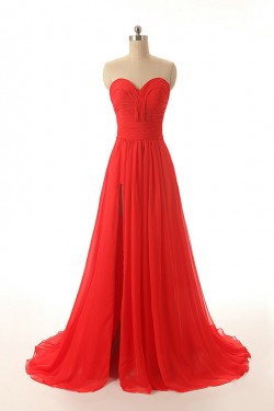 A-Line Sweetheart Long Red Chiffon Prom Evening Formal Dresses ED011548